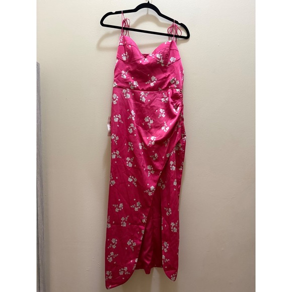 Bardot Amika Pink Floral Satin Bustier Midi Dress Wedding Guest Revolve NWT - 8 - Picture 3 of 15